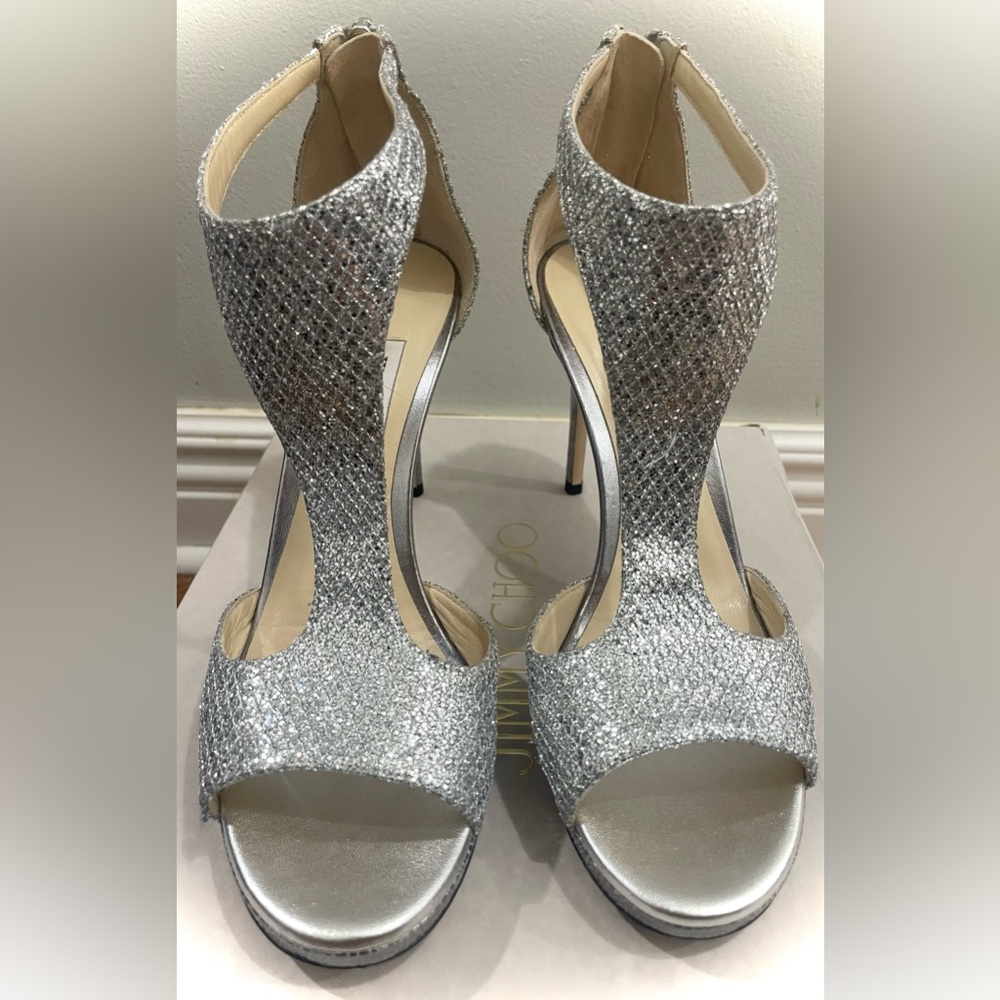 Jimmy Choo Lana 100 Silver T-Bar Stilettos